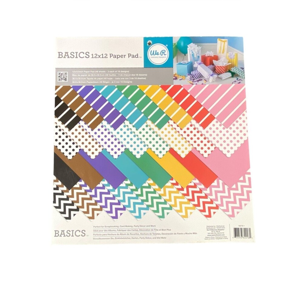 BASICS 12x12 Scrapbook Paper Pad Multicolor Patterned 48 Sheets NWOT